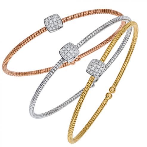 Gold and Diamond bangle bracelet - Single Square Station