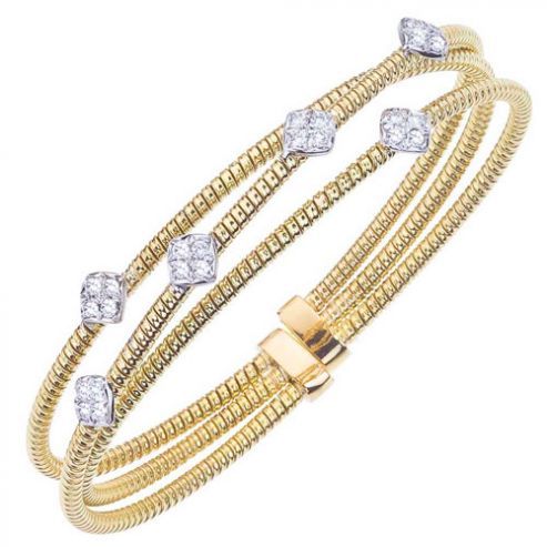 Gold and Diamond Multi Strand Cuff Bracelet
