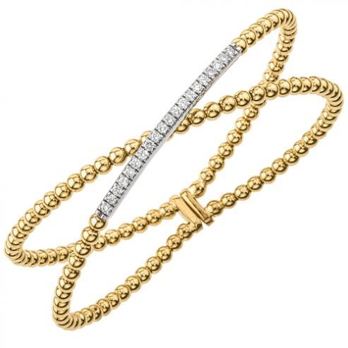Yellow Gold and Diamond Bead Cuff Bracelet
