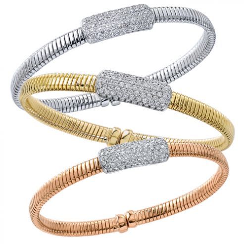 Gold and Diamond Bangle Bracelet - Single Rectangle Station
