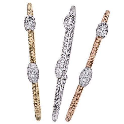 Diamond Bangle Bracelet - Double Oval Stations