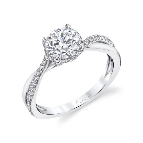 WHITE GOLD ENGAGEMENT RING WITH HIDDEN HALO