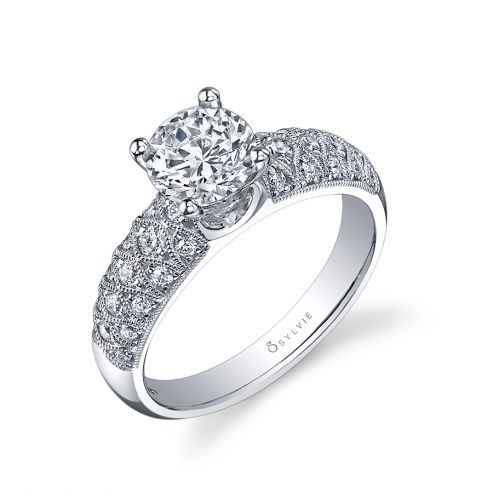 WHITE GOLD ENGAGEMENT RING-PAVE SET